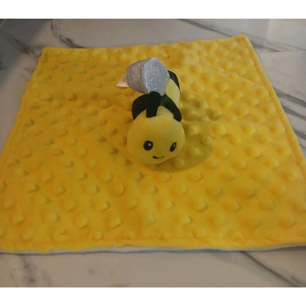 Parents Choice Yellow Blue Minky Bee Lovey Checkered Security Blanket
